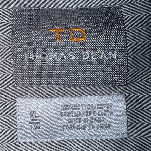 Thomas Dean Button Up Shirt Men’s Grey white Cross weave Long Sleeves size XL - Picture 9 of 11